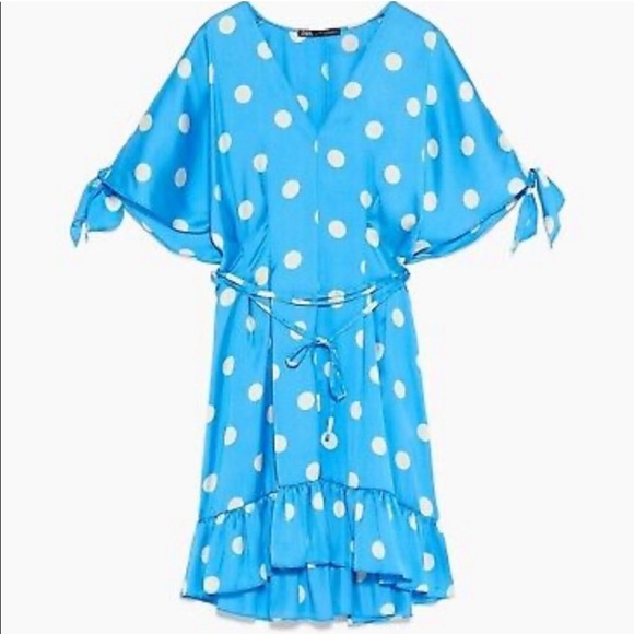 NWT Zara Blue White Polkadot Dress - M - Picture 3 of 4